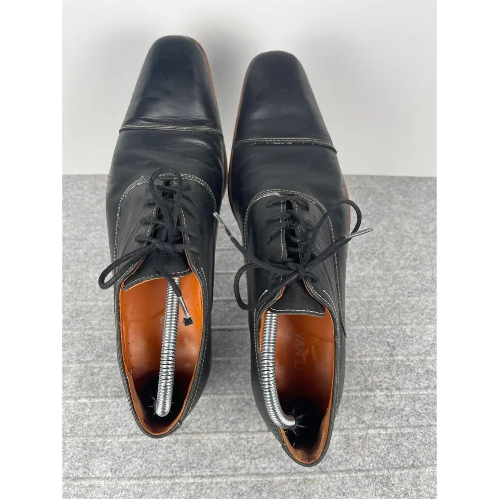 Van Lier‎ men's classic black oxford dress shoes size 10, contrast stitching